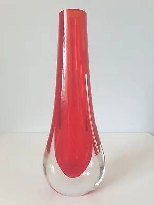 Buy WHITEFRIARS Hand Blown Cased Ruby Glass Teardrop Vase 70's Vintage 20cm H • 15.99£