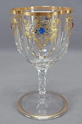 Buy Bohemian Moser Type Raised Gold Platinum & Jeweled Wine Glass Circa 1890-1910 • 795.20£