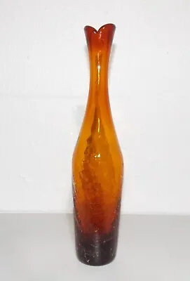 Buy Vintage Mid Century Blenko Amber Crackle Glass 11” Bud Vase 64B • 42.83£
