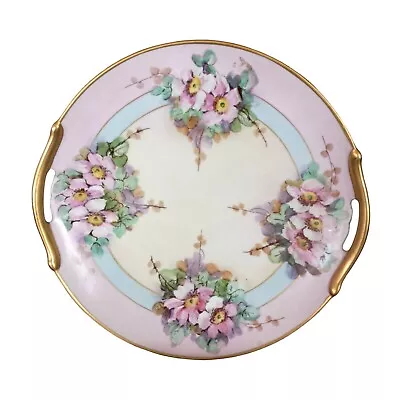 Buy Antique 1930s Gold Rim Handle Hand Painted Wild Rose Plate 9.5  Tray Platter • 47.29£