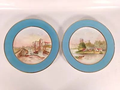 Buy Rare Pair Of Cauldon China Castle Plates Signed By A Colclough Hand Painted • 275£