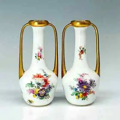 Buy 2 Piece Dresden Ambrosius Lamm Porcelain Floral Cabinet Vases • 276.71£