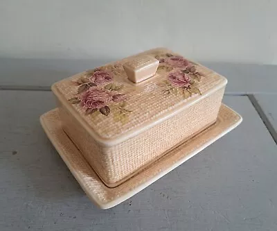 Buy SylvaC Pottery Vintage Butter Dish Beige Textured Rose Floral Design 19x14x8cm • 15£