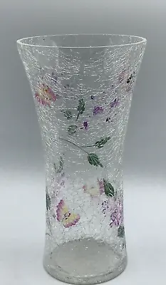 Buy LARGE CRACKLE VASE CLEAR GLASS CRACKLE  W/Flowers 9-1/2  Tall • 36.52£