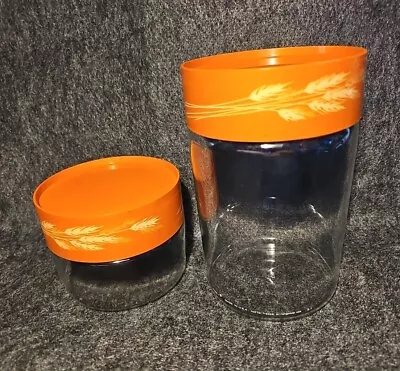 Buy PYREX Glass Canisters Set 2 Autumn Harvest Copper Orange Store N See USA 1970s • 49.96£