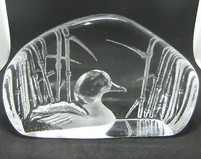 Buy Mats Jonasson Paperweight Crystal Duck In Reeds Swedish Sweden Signed Clear • 9.99£