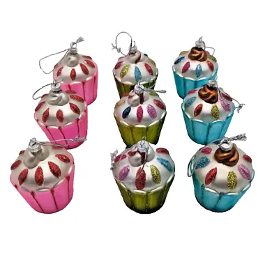 Buy Cupcake Glitter Sprinkles Glass Christmas Ornament Lot Of 9 • 33.72£