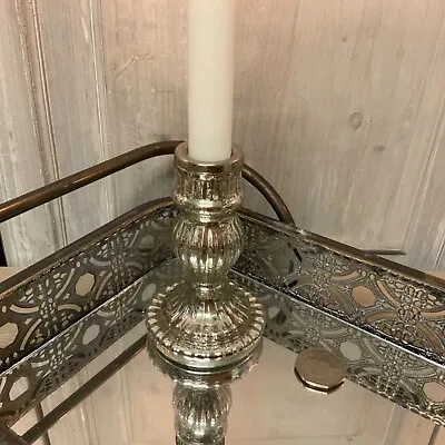 Buy Glass Distressed Silver Candlestick Dinner Candle Stick Holder Vintage French • 13.99£