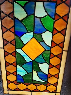 Buy Antique Leaded Stained Glass Window Panel Textured Colours Collectable • 65£