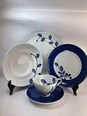 Buy 5 PC Set Mikasa True Blue Porcelain Dinner Set Plate, Soup, Dessert, Cup, Saucer • 216.95£