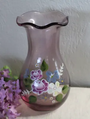 Buy Fenton Vase Hand Painted W/ Flowers Teleflora Ruffled Rim • 16.29£