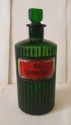 Buy Antique Green Glass Ribbed Apothecary / Chemist / Bottle - Ol . Carbolic • 12.99£