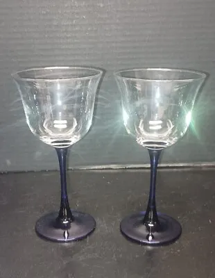 Buy Vintage Pair CRISTAL D’ARQUES Cobalt Blue Stem Tulip Crystal Wine Glasses  (2) • 17.08£