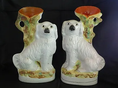 Buy Rare Pair Of Large Antique Victorian Staffordshire Spaniel Vases, C1860 • 155£
