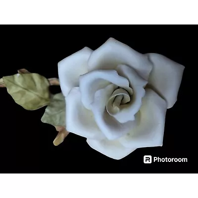 Buy Napoleon Capodimonte Italy Porcelain Large White Rose W/ Branch & Leaves Marked • 20.45£