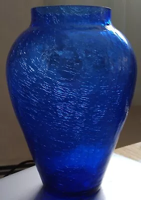 Buy Cobalt Blue Hand Blown Crackle Glass Flower Vase-5  Wide And 7  Tall-very Nice • 19.27£