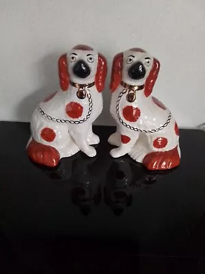 Buy Pair Of Antique Victorian  Spaniel Staffordshire  Pottery Dogs • 10£