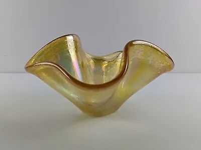 Buy Heron Glass Golden Yellow Iridescent Bubble Freeform Organic Handkerchief Bowl • 14.99£