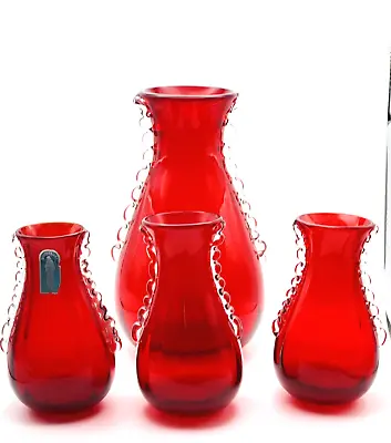 Buy 4 X Whitefriars Glass Set Of  Vases In Ruby Red 9420 One Original Label 1960’s • 55£