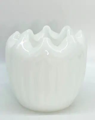 Buy Vintage Ribbed Milk Glass Rose Bowl Ruffled Rim Blown In Mold • 13.42£