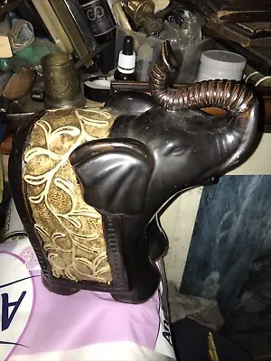 Buy Vintage Ceramic Pottery Figurine Indian Elephant Good Luck Dark Brown White • 9.99£