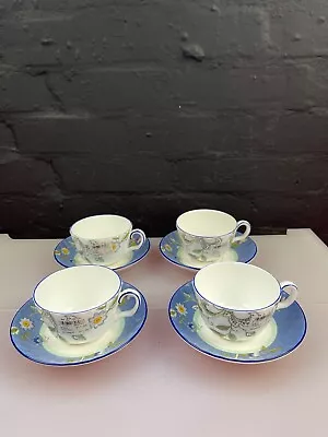 Buy 4 X Minton Haddon Hall Rise Blue Teacups And Saucers Set New • 34.99£