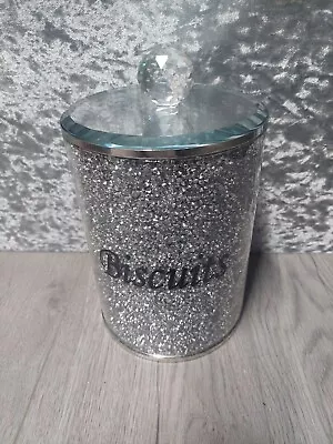 Buy Biscuit Jar Tin Crystal Bin Glass Kitchen Diamond Sparkly Silver Crushed • 19.99£
