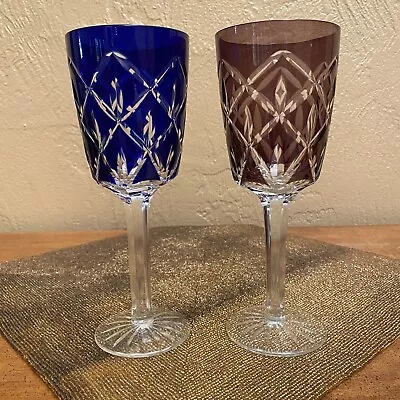 Buy Bohemian Color Cut To Clear Crystal Wine Glasses Tall Cut Crystal Set 2 • 56.94£