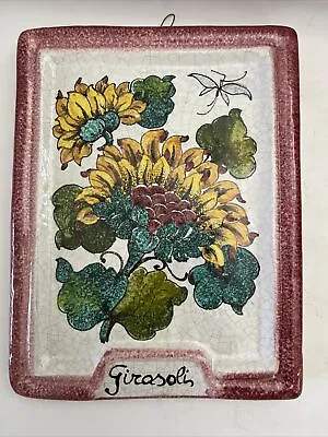 Buy Sicilian Migliore Caltagirone Hand Painted Sunflower Ceramic Wall Hanging Italy • 92.28£