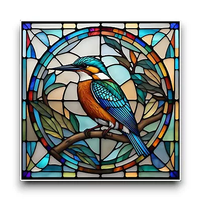 Buy LARGE Kingfisher Bird Square Stained Glass Window Vibrant Vinyl Sticker Decal • 8.95£