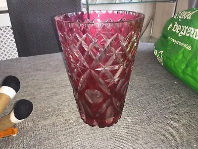 Buy Large Cranberry Red Glass Vase 8  Tall Vintage • 24.99£