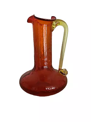 Buy Vintage Amberina Crackle Glass Pitcher 4.25  Red Orange Hand-Blown Small • 13.46£