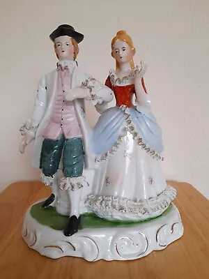 Buy Vintage Porcelain Dresden Lace Style Figurine Couple Out For A Stroll • 9.95£