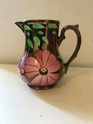 Buy Hand-painted Jug By Wade - Gold, Pink, Green Floral Design - 12cm Tall • 18.95£
