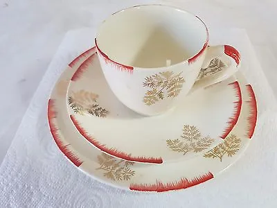 Buy 1950s Crown Clarence Trio Cup Saucer & Side Plate Red Edging Gold Leaf On White • 14.85£
