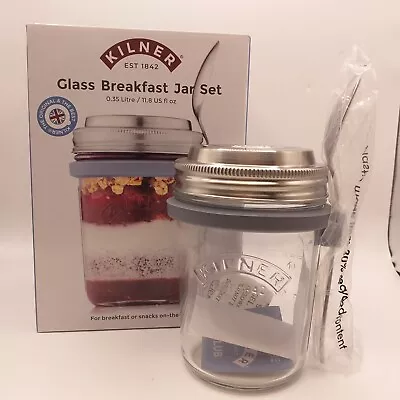Buy Kilner Breakfast Jar Set Glass Tub With Lid And Spoon Lunch Box 0.35L NEW (H17) • 8£