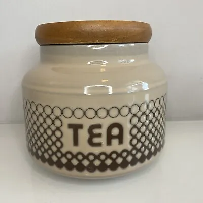 Buy Hornsea Coral TEA Jar Vintage Storage Jar Ceramic Wooden Lid VGC 70’s 80’s • 13.49£