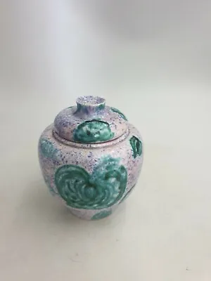 Buy Studio Pottery Stoneware Oriental? Storage Pot Jar Blue Pink Dotted Green Leaves • 38.99£