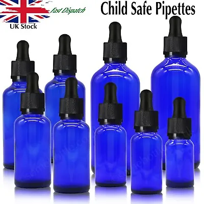 Buy Cobalt BLUE Glass Dropper Bottle With Child Resistant Pipettes Oils Aromatherapy • 13.50£