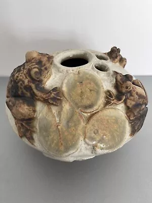 Buy Bernard Rooke Pottery Ikebana Flower Vase Frogs & Lily Pads • 35£
