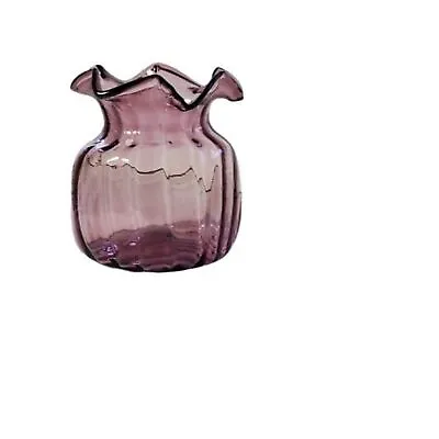 Buy VTG Pretty Blown Glass Amethyst Glass Vase Ribbed With Ruffled Rim 6  X 5  • 14.85£