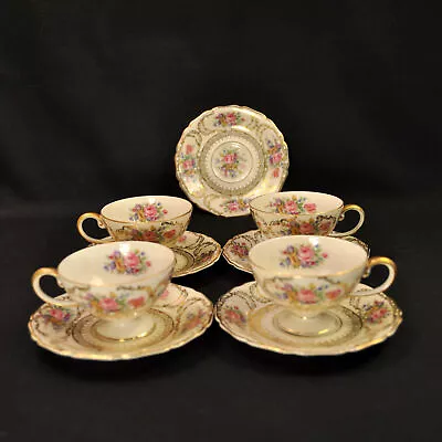 Buy Rosenthal Germany 4 Cups 5 Saucers Demitasse Pedestal Queen's Bouquet 1952-1975 • 188.62£