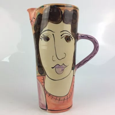 Buy Karen Atherley Figurative Women Heads Lilac Orange And Red Tall Ceramic Jug 28cm • 63£