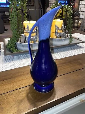Buy USA Art Pottery Ewer Bud Vase Blue Drip Glaze Iridescent 8 1/2” Mid Century Cpic • 11.58£