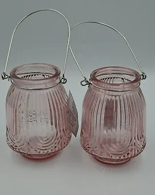 Buy 2 Textured Glass Hanging Tea Light Candle Holder Table Decor Garden 9cm X 12cm • 5.99£