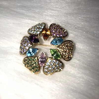 Buy Vintage Monet Circle Of Hearts Pin Brooch Multi Color Stones Crystals • 23.67£