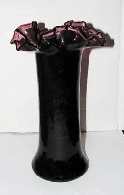 Buy Vintage Beacon Glass Company 10.5  Tall Deep Purple Ruffled Crackle Glass Vase • 28.77£