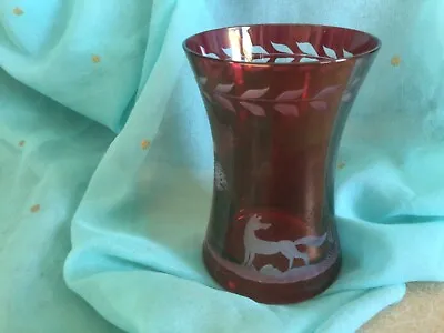Buy Vintage Cranberry Glass Vase Fox And Tree- 11cm 4.25 Inches Tall Vgc • 12£