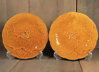 Buy Antique French Majolica Plate PAIR Leaves Art Nouveau GIEN Amber Signed • 102.79£