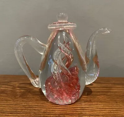 Buy Art Glass Pink Swirl Controlled Bubble Teapot / Coffee Pot Paperweight 🫖 • 5£